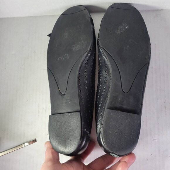 Talbots Women Black Leather Perforated Ballet Flats With Bow Accent Size 7.5 - Picture 5 of 9